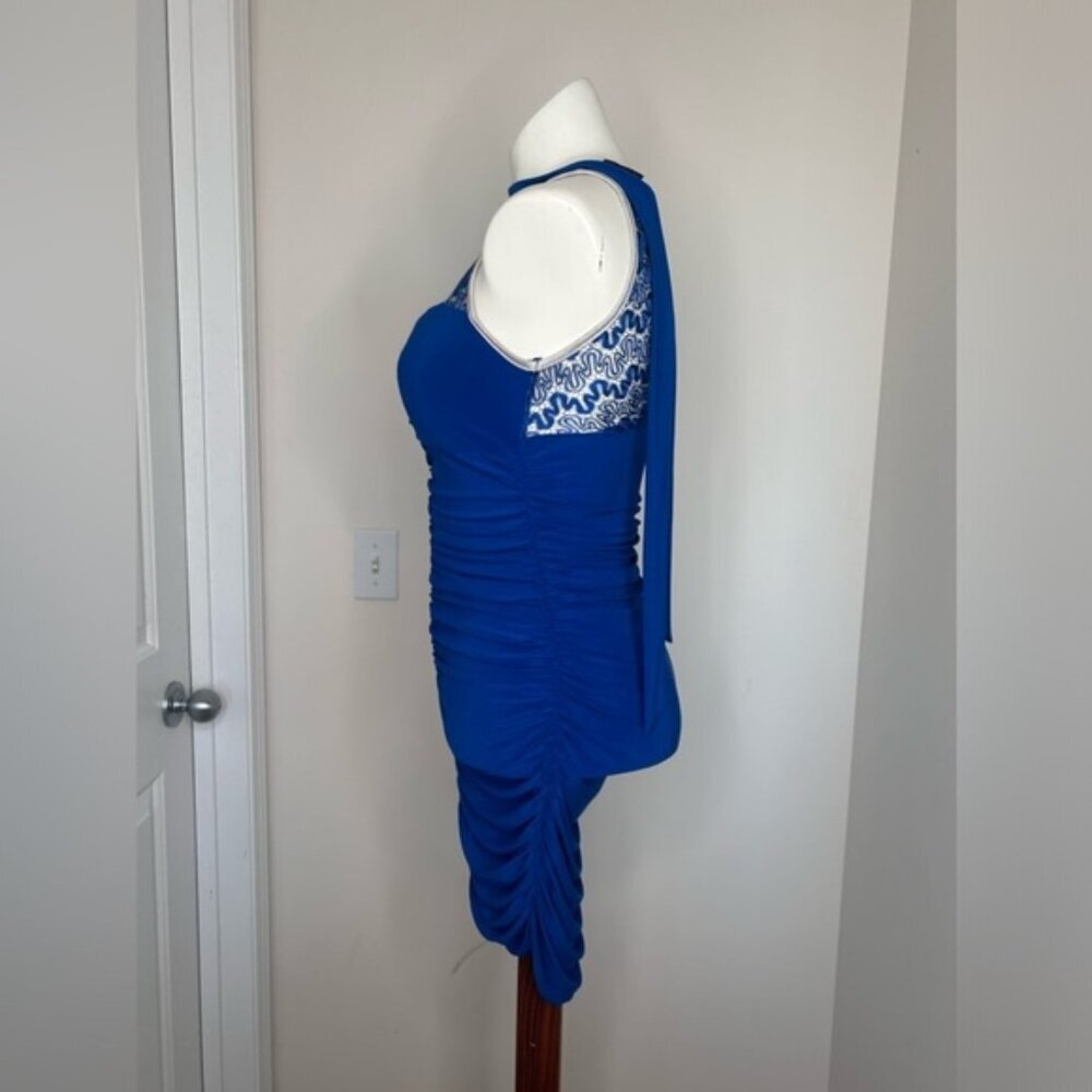 Royal Blue Lace Halter Bodycon Mini Dress - Picture 5 of 6